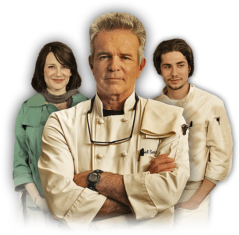 image of Tony Denison as Chef Sal Sartini, John Patrick Amedori and Lisa Rotondi